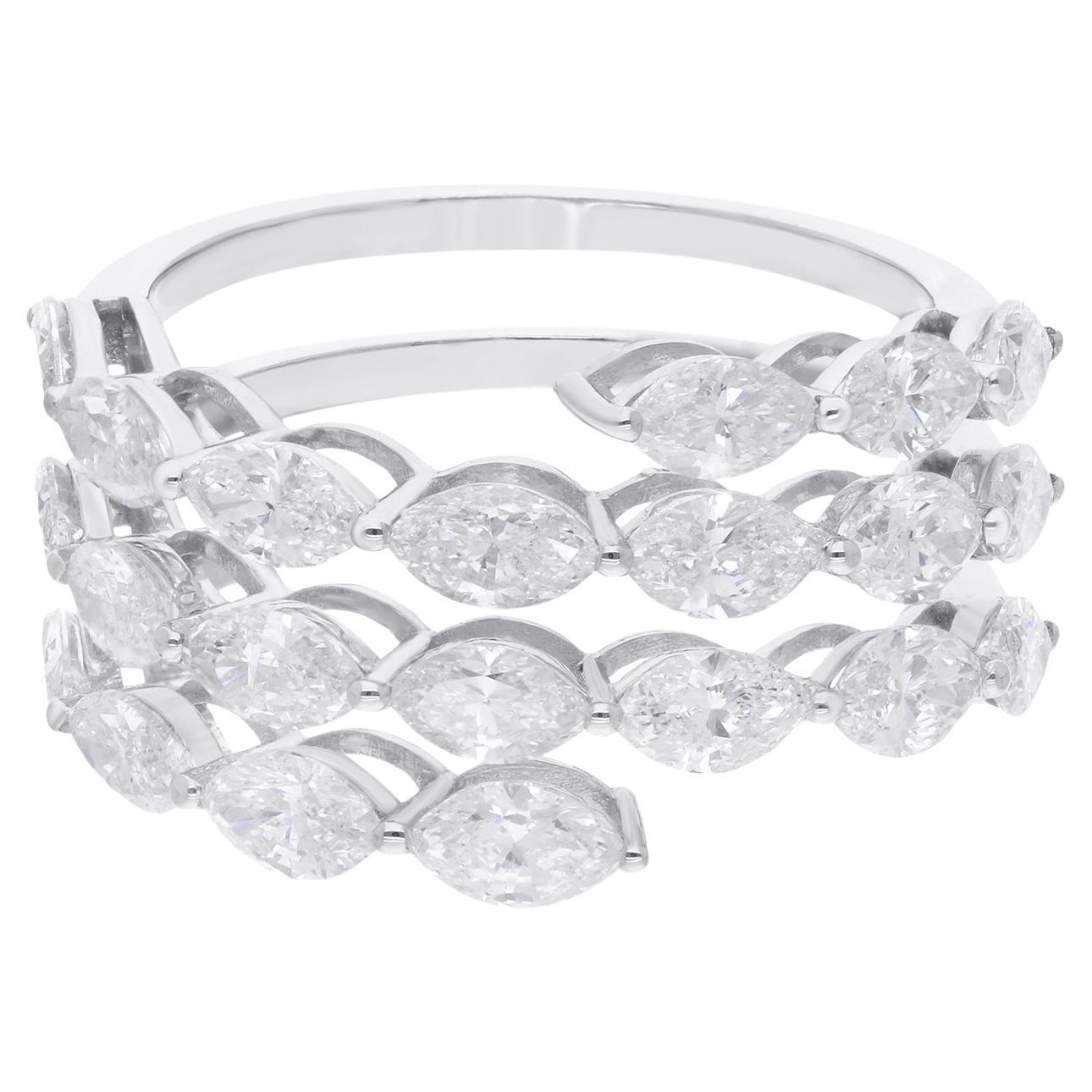 3 Ct SI/H Marquise Cut Diamond Cluster Spiral Ring 18 karat White Jewelry
