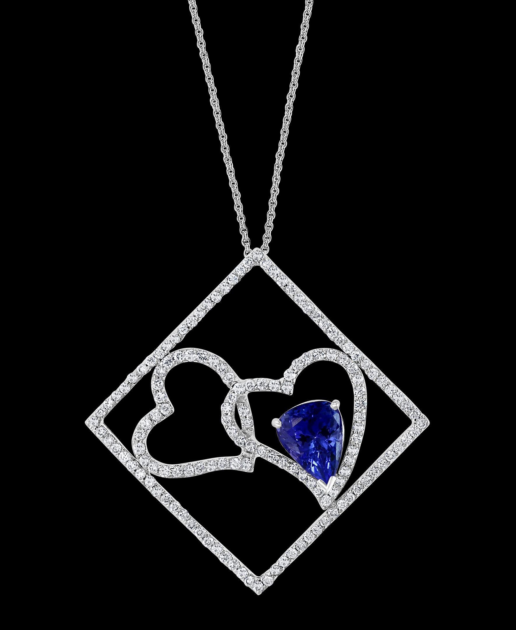 3 carats of fine  quality of  Tanzanite pendant surrounded by brilliant round  cut Diamonds all mounted in 18 karat White  gold. Weight of the necklace is 9 Grams . 
Tanzanite Weight  approximately 3  Carats
Diamond Weight  approximately 2.0