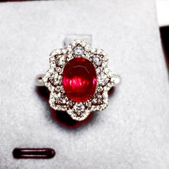 Eostre Unheated Ruby and Diamond Ring in 18K White Gold