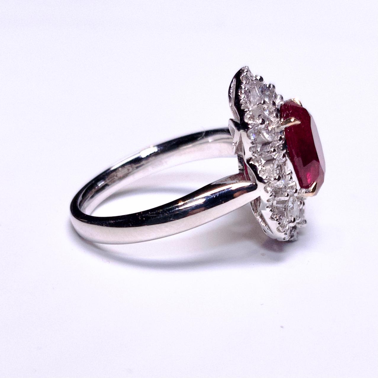 Brilliant Cut Eostre Unheated Ruby and Diamond Ring in 18K White Gold For Sale