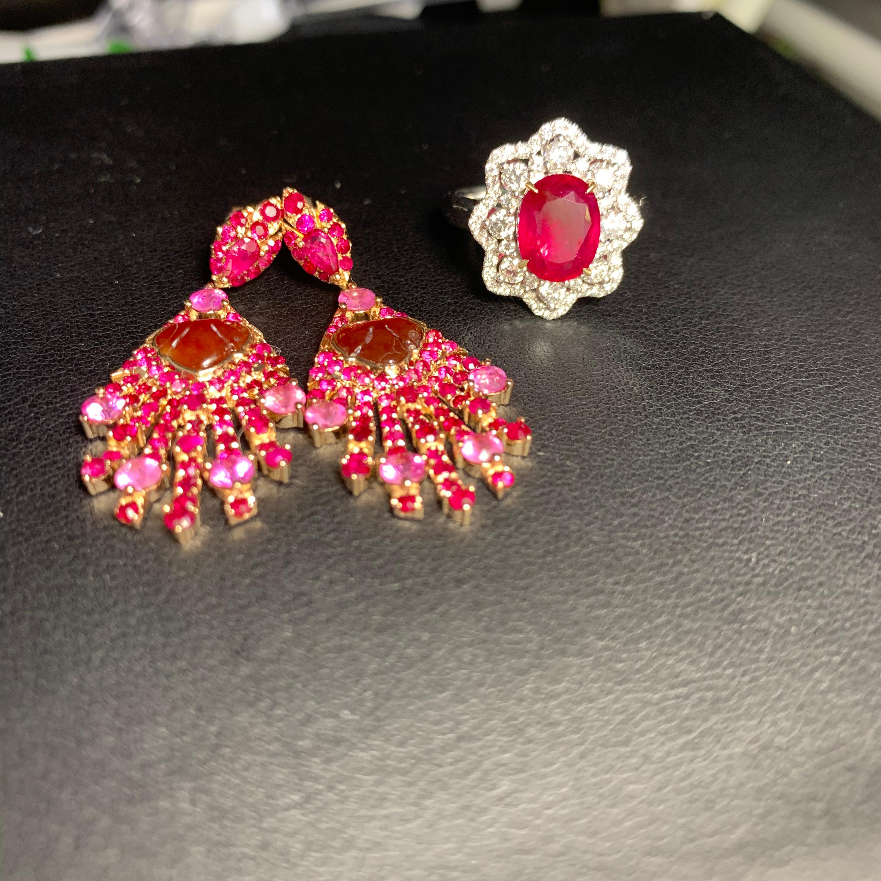 Women's Eostre Unheated Ruby and Diamond Ring in 18K White Gold For Sale