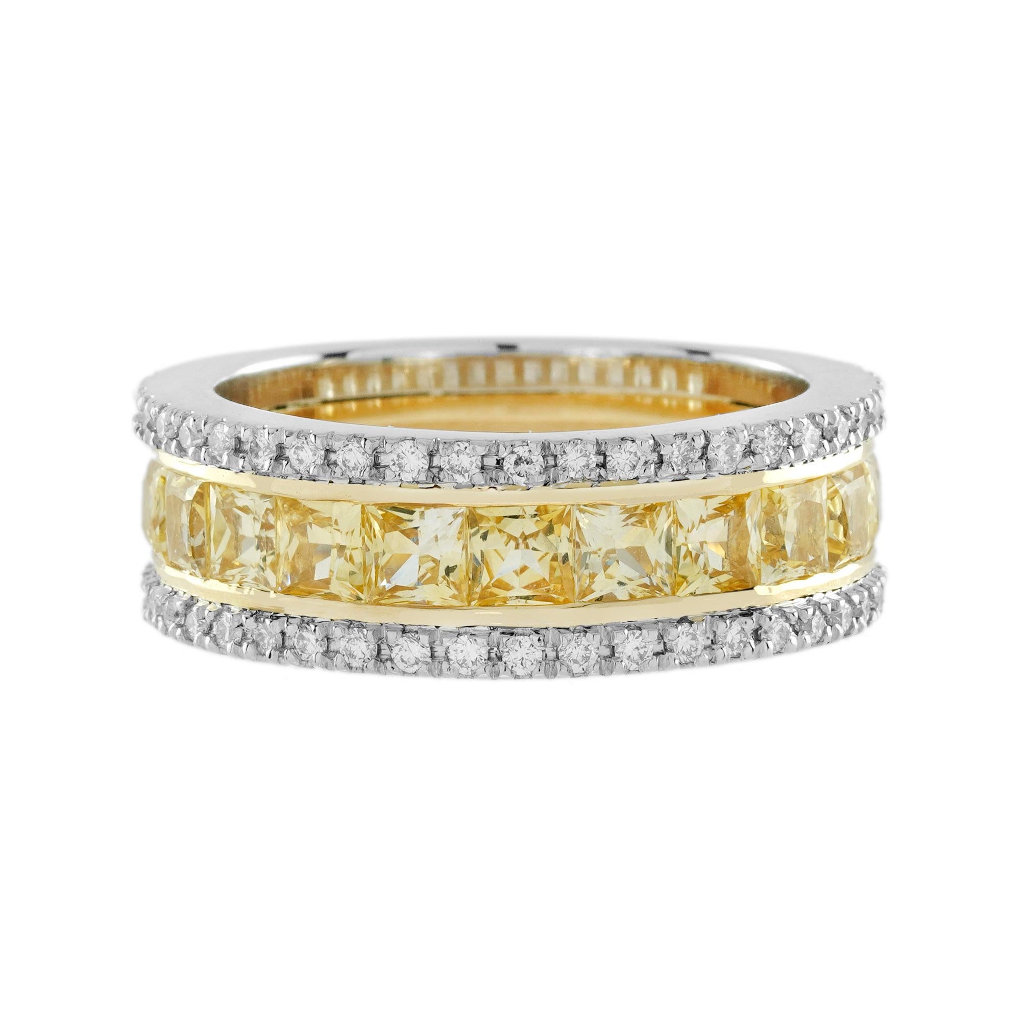 Art Deco 3 Ct. Yellow Sapphire and Diamond Classic Half Eternity Band Ring in 18K Gold For Sale