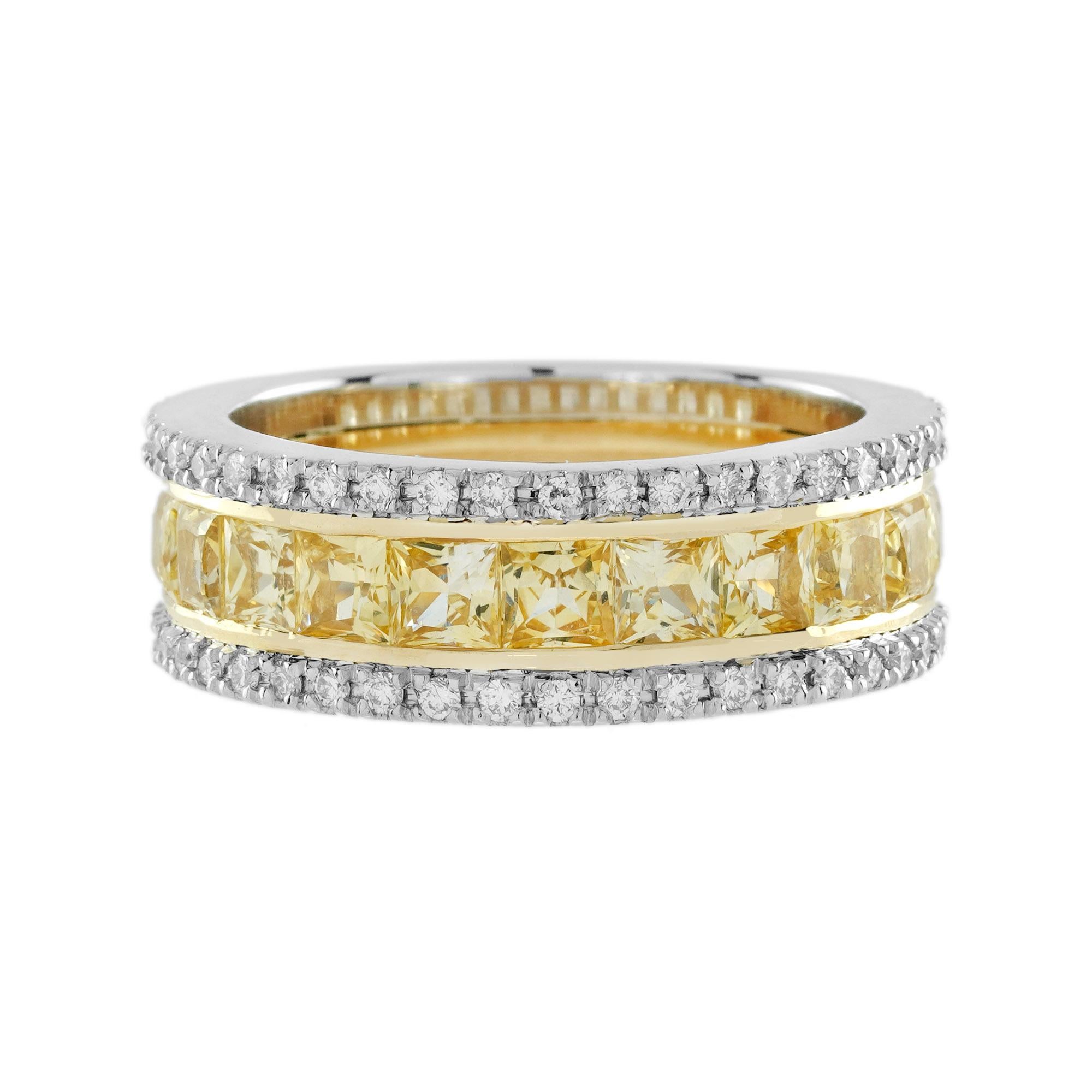 Yellow Sapphire and Diamond Classic Half Eternity Band Ring in 18K Gold In New Condition For Sale In Bangkok, TH