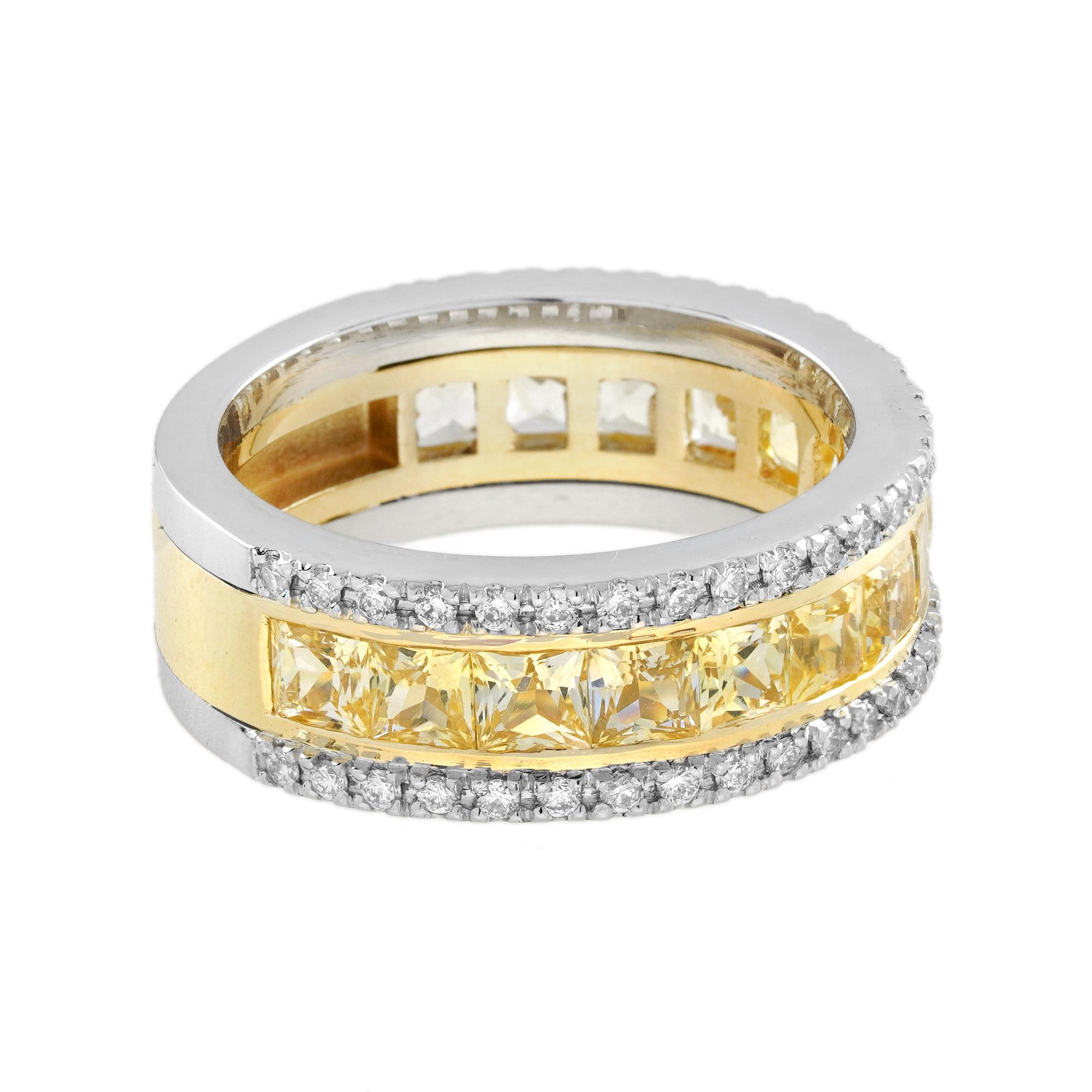 Women's or Men's Yellow Sapphire and Diamond Classic Half Eternity Band Ring in 18K Gold For Sale