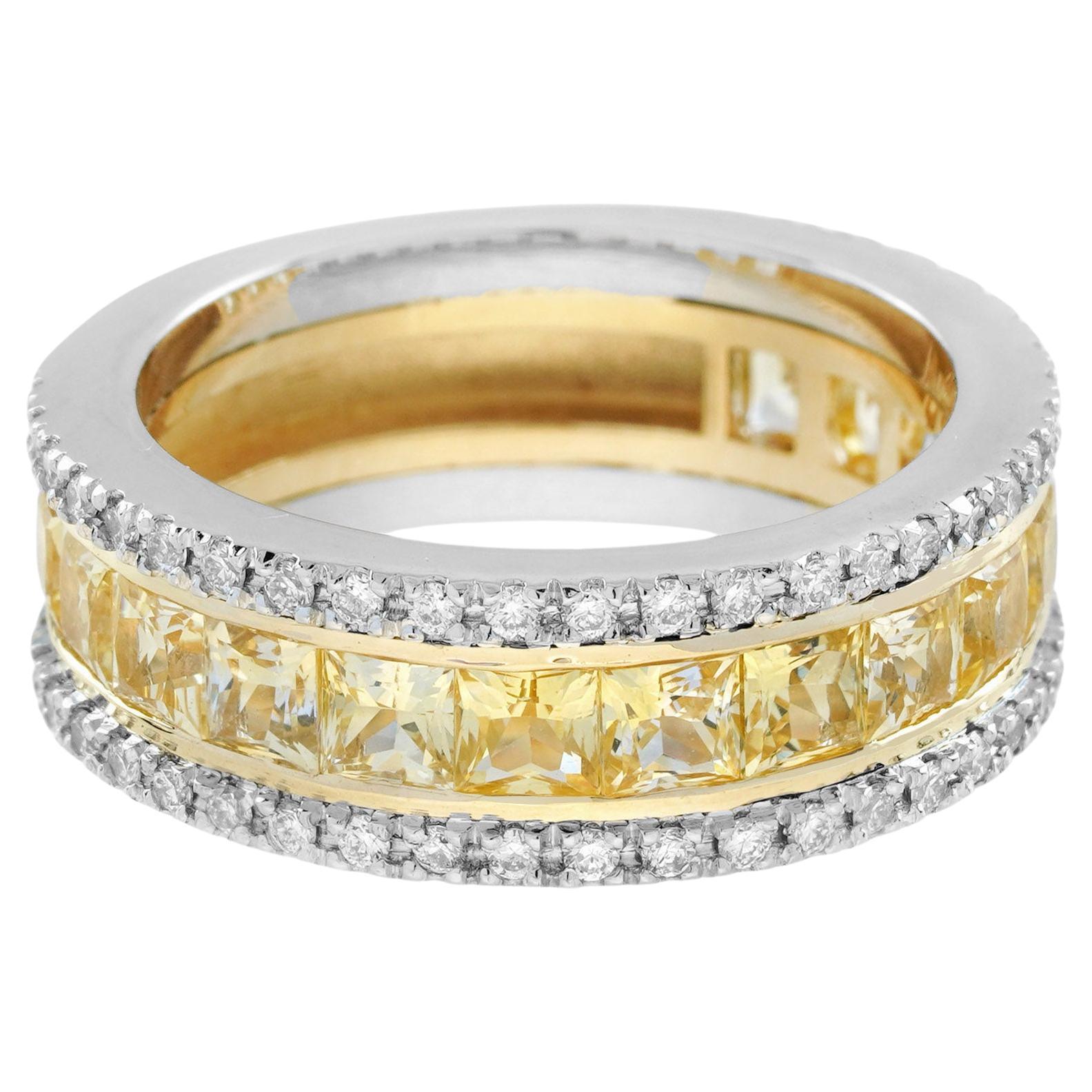 3 Ct. Yellow Sapphire and Diamond Classic Half Eternity Band Ring in 18K Gold