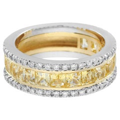 3 Ct. Gelber Saphir und Diamant Classic Half Eternity Band Ring in 18K Gold