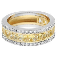 3 Ct. Yellow Sapphire and Diamond Classic Half Eternity Band Ring in 18K Gold
