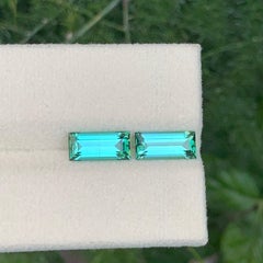 3 Cts Lagoon Green Tourmaline Pair Gemstone Baguette Cut for Jewellery 10 mm