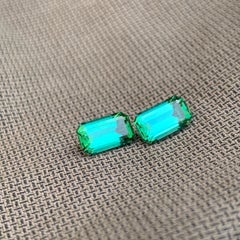 3 Cts Lagoon Green Tourmaline Pair Gemstone Emerald Cut For Earrings Jewellery