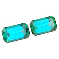 3 Cts Lagoon Green Tourmaline Pair Gemstone Emerald Cut For Earrings Jewellery