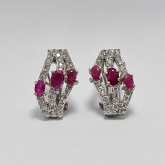 3+Cts Natural Thai Ruby .925 Sterling Silver Rhodium Plated Earring CZ Zirconia