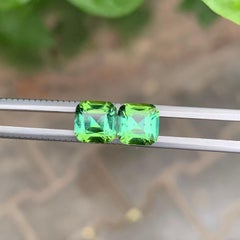 3 Cts Square Cushion Cut Bluish Mint Green Tourmaline Gemstone Pair for Jewelry