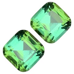 3 Cts Square Cushion Cut Bluish Mint Green Tourmaline Gemstone Pair for Jewelry