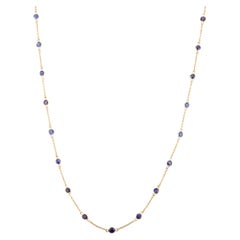 3 CTW Blue Sapphire Station Chain Necklace Gift for Mom in 14k Solid Yellow Gold