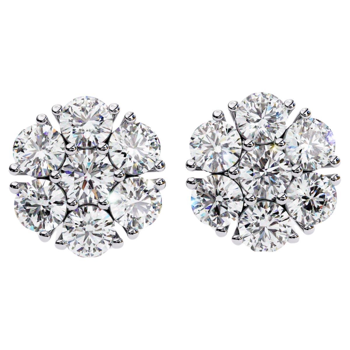 3 Ctw Diamond Studs, Cluster Earrings, 14K Solid White Gold, Round Diamonds
