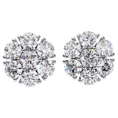 3 Ctw Diamond Studs, 14K Solid White Gold, diamant rond, Pushback, Everyday