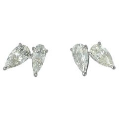 3 ctw Double Old Mine Pear shaped natural diamond solitaires set in platinum