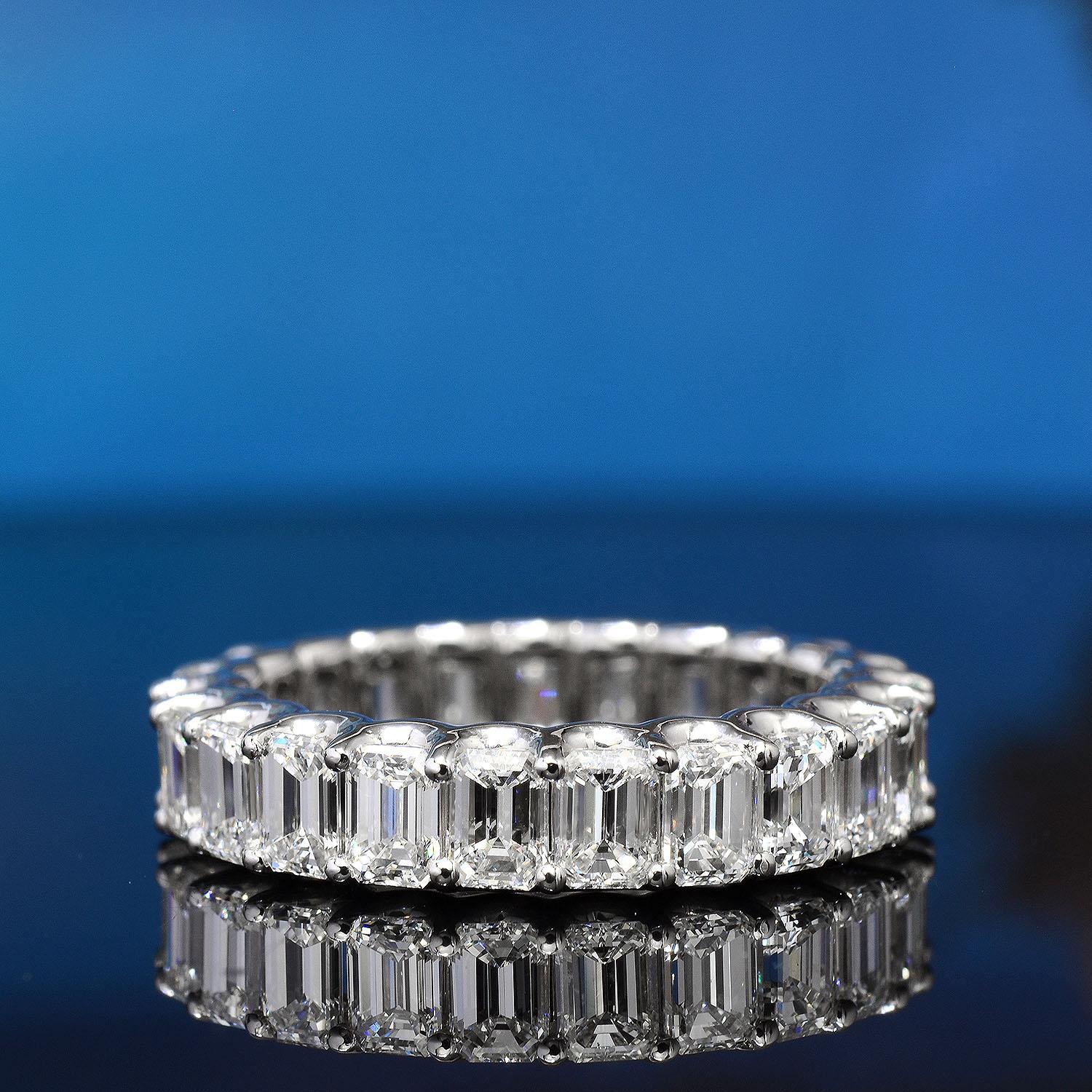 For Sale:  3ctw Emerald Cut Eternity Band Shared Prong Design F-G Color VS1 Clarity Plat 3