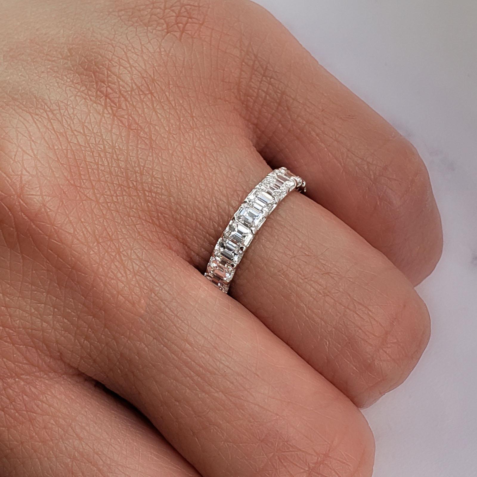 For Sale:  3ctw Emerald Cut Eternity Band Shared Prong Design F-G Color VS1 Clarity Plat 5