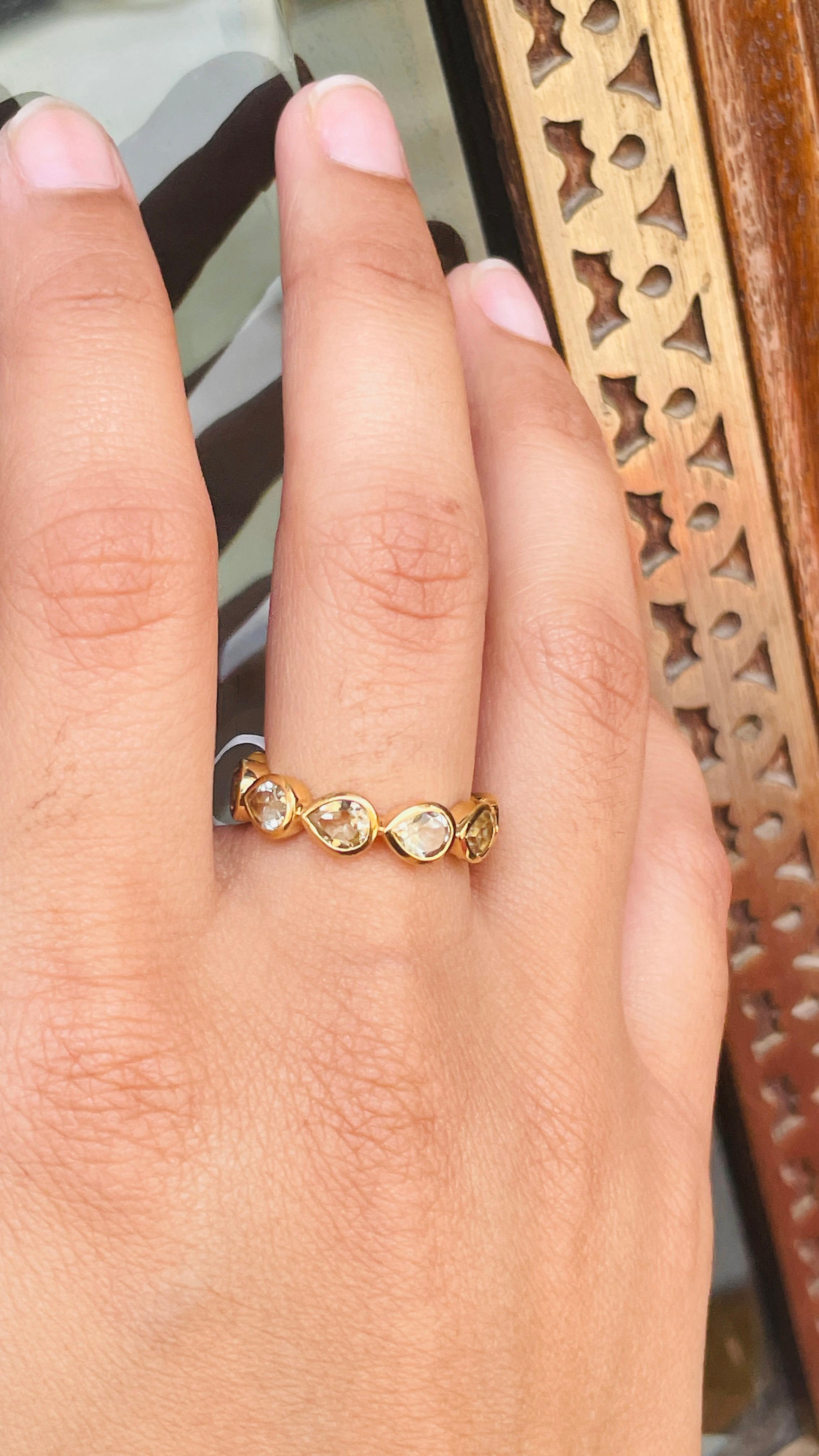 For Sale:  3 CTW Lemon Topaz Eternity Band Ring in 18k Solid Yellow Gold 5