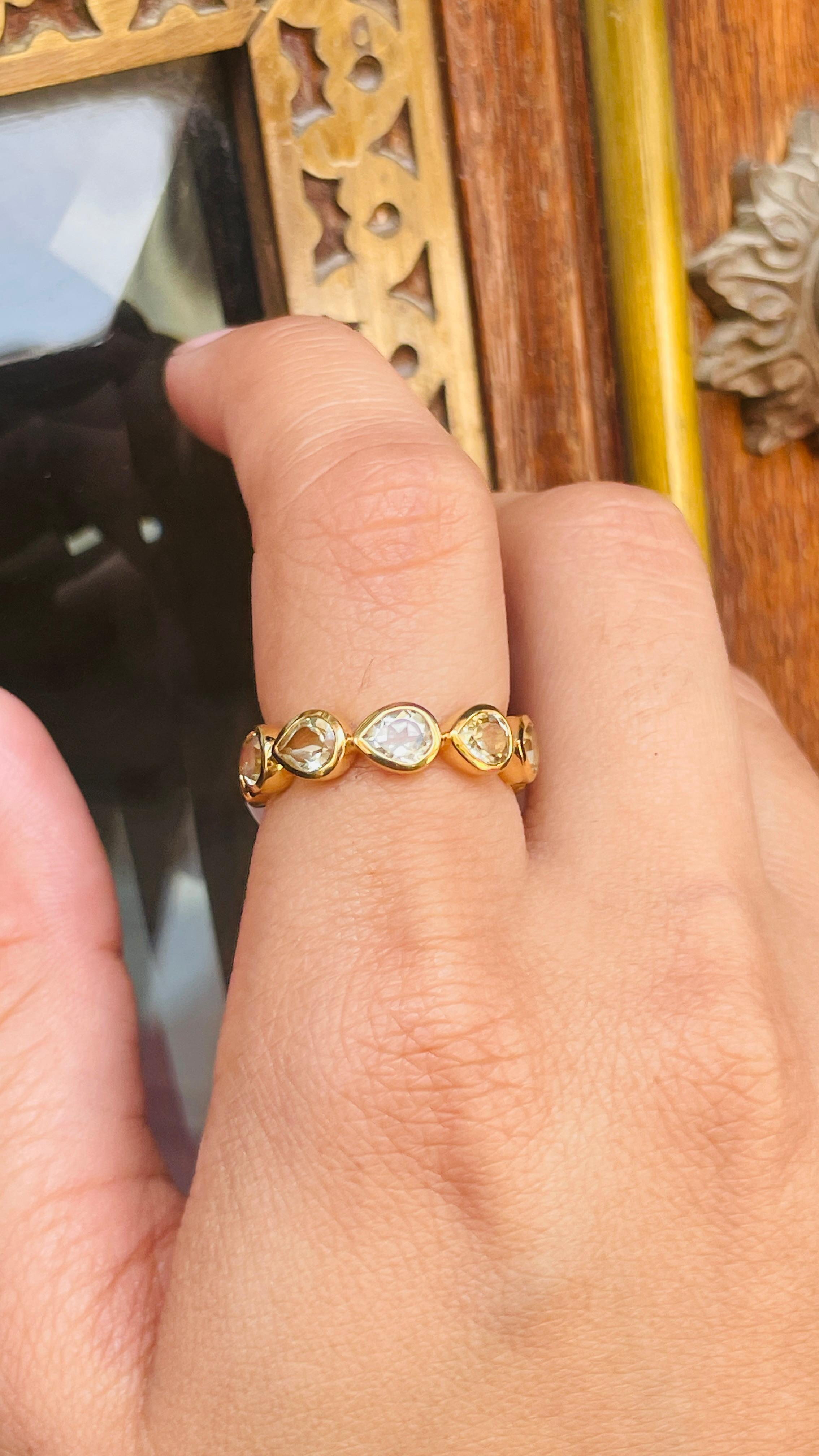 For Sale:  3 CTW Lemon Topaz Eternity Band Ring in 18k Solid Yellow Gold 6