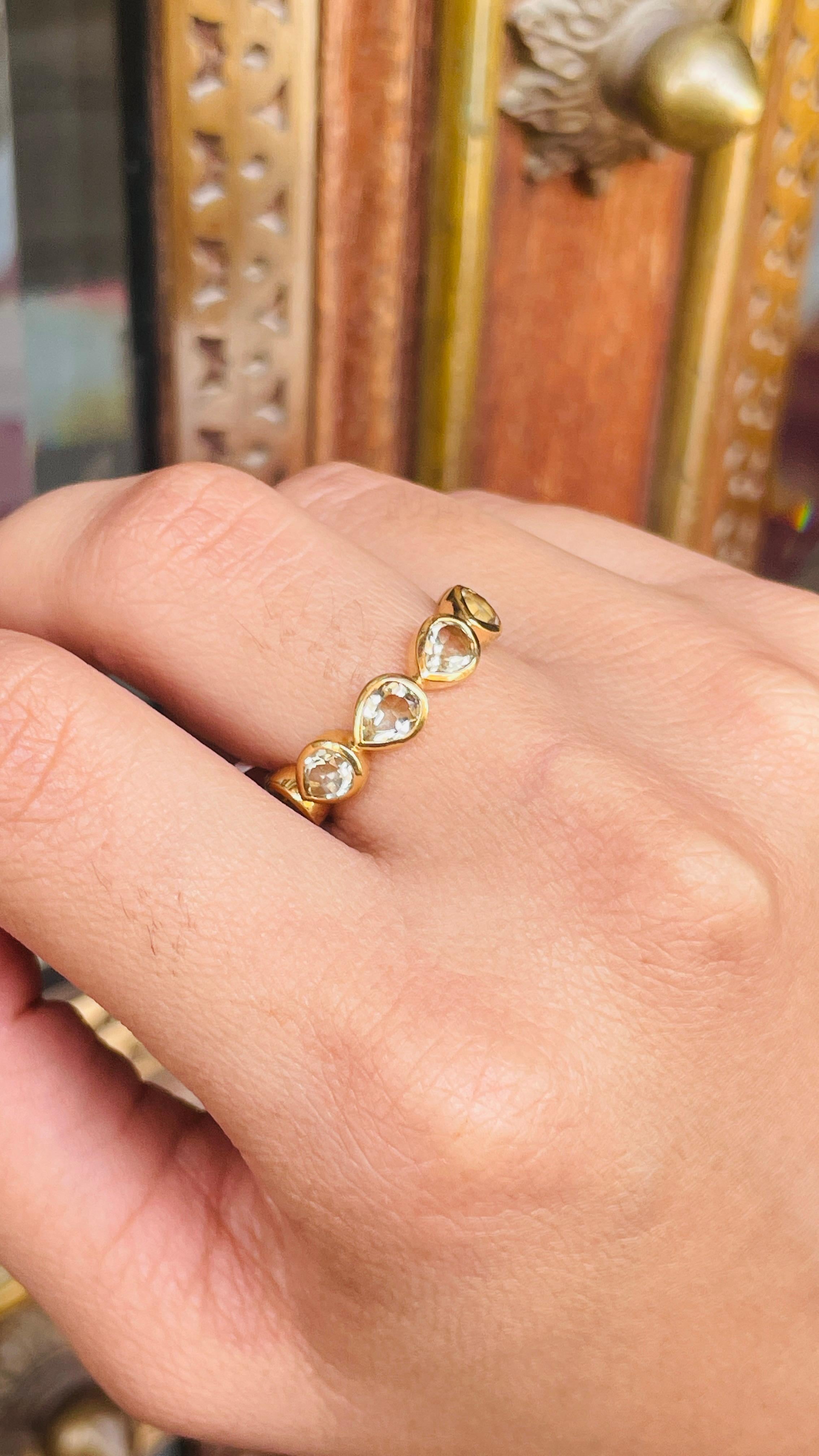 For Sale:  3 CTW Lemon Topaz Eternity Band Ring in 18k Solid Yellow Gold 8