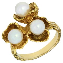 3 Zuchtperlen 14K Texturierter Ring