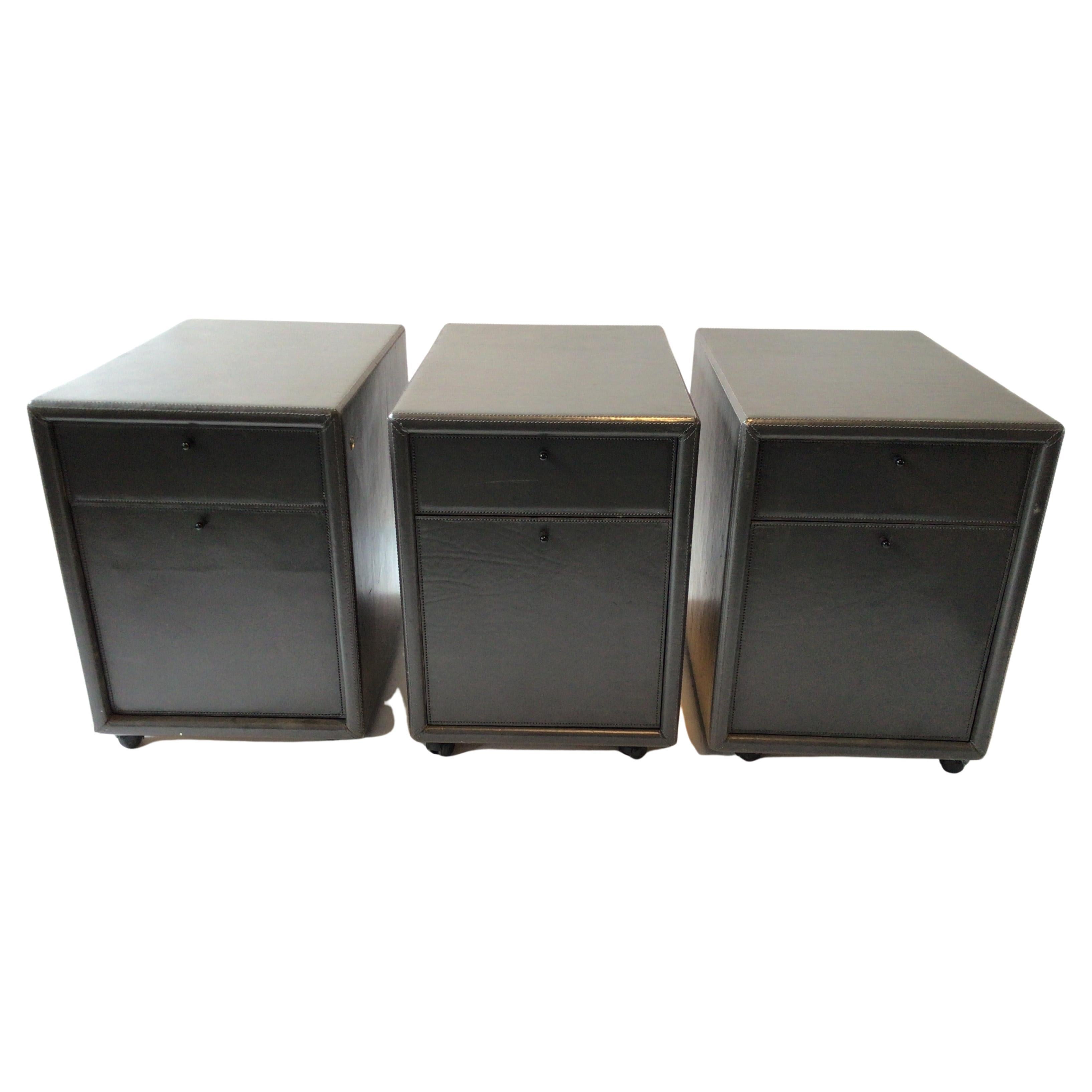 3 Cy Mann Italian Leather File Cabinets