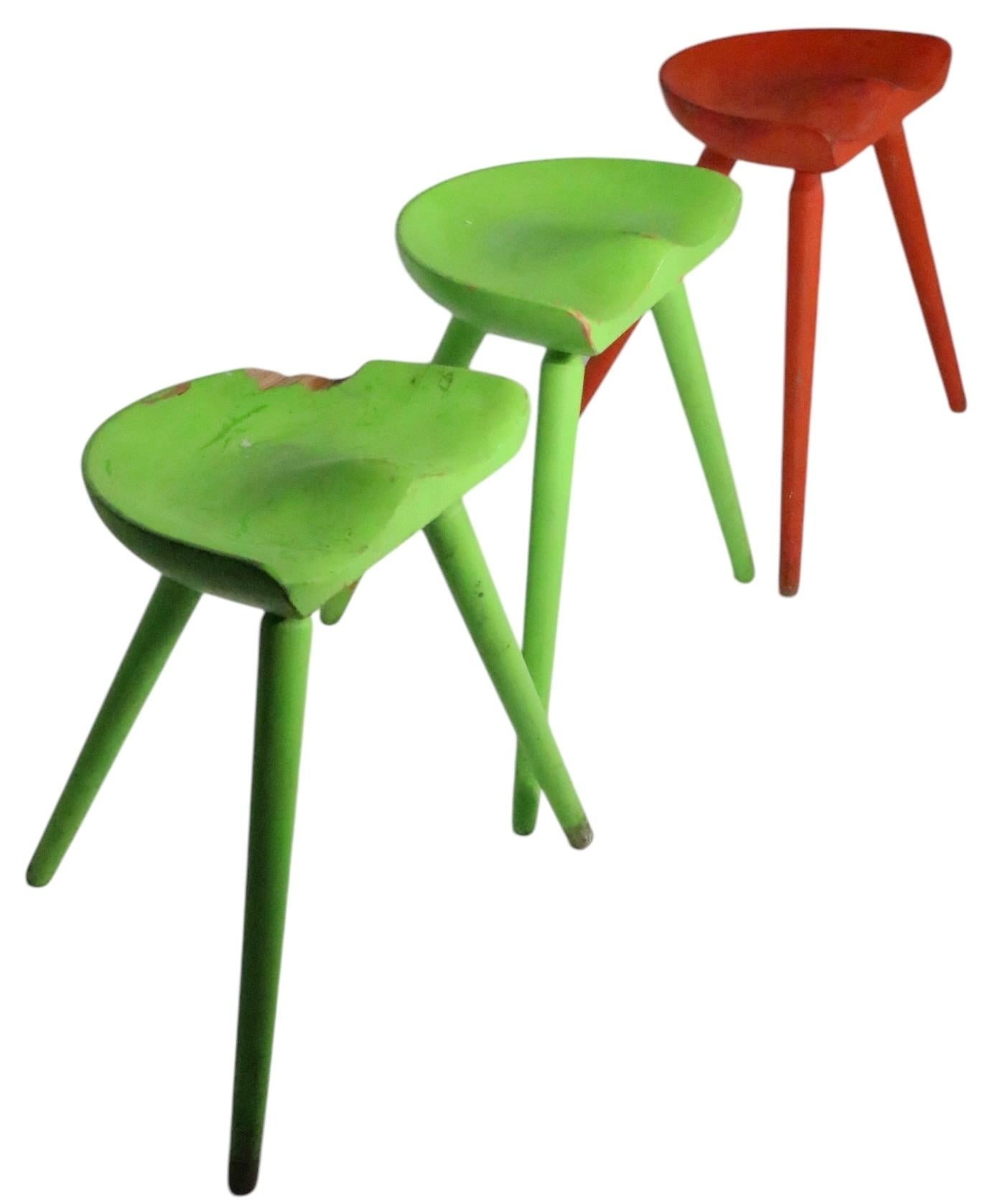 3 Danish Mid Century  Modern Stools attributed to Arne Hovmand Olsen For Sale 3