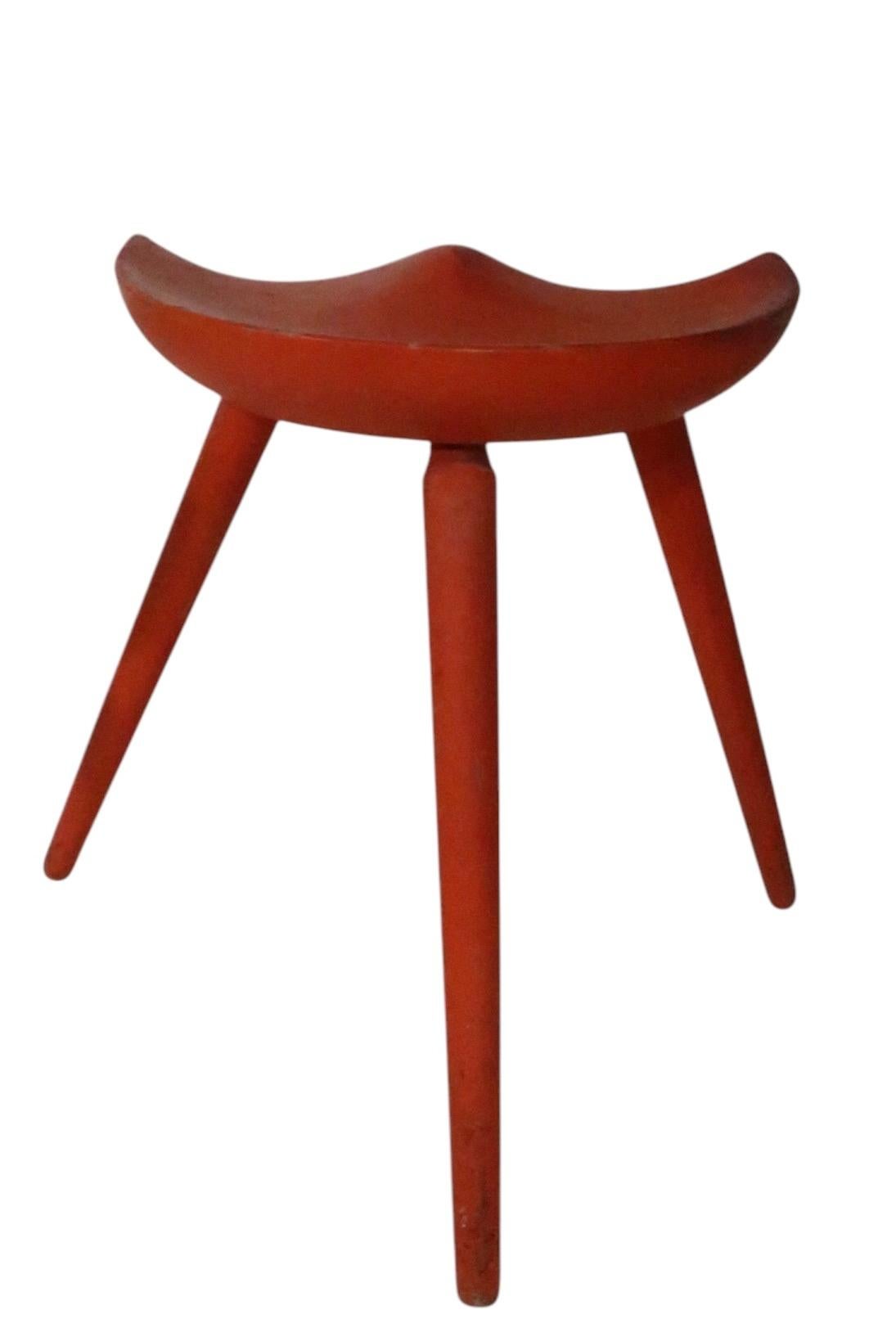 3 Danish Mid Century  Modern Stools attributed to Arne Hovmand Olsen For Sale 5