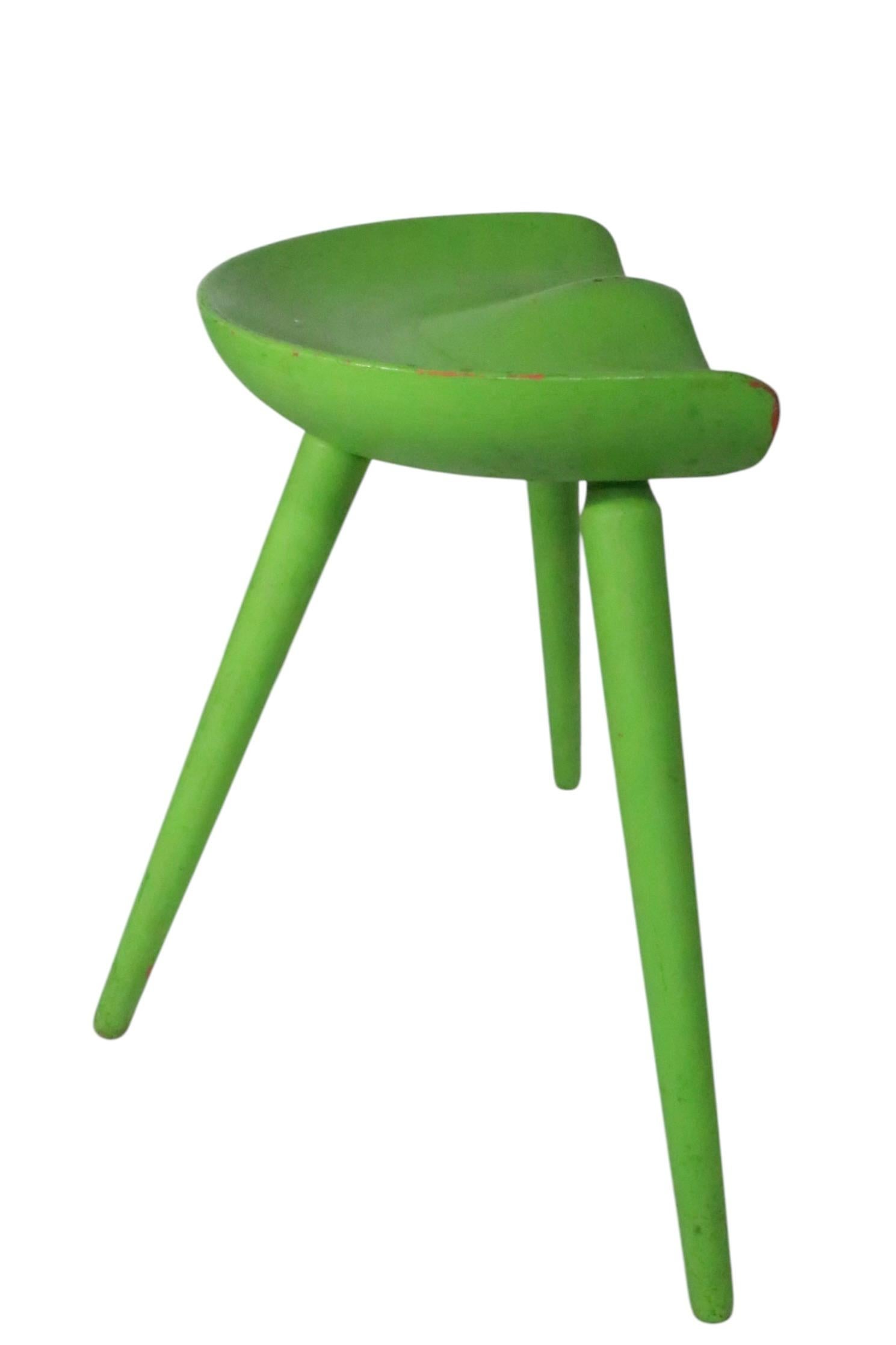 3 Danish Mid Century  Modern Stools attributed to Arne Hovmand Olsen For Sale 6