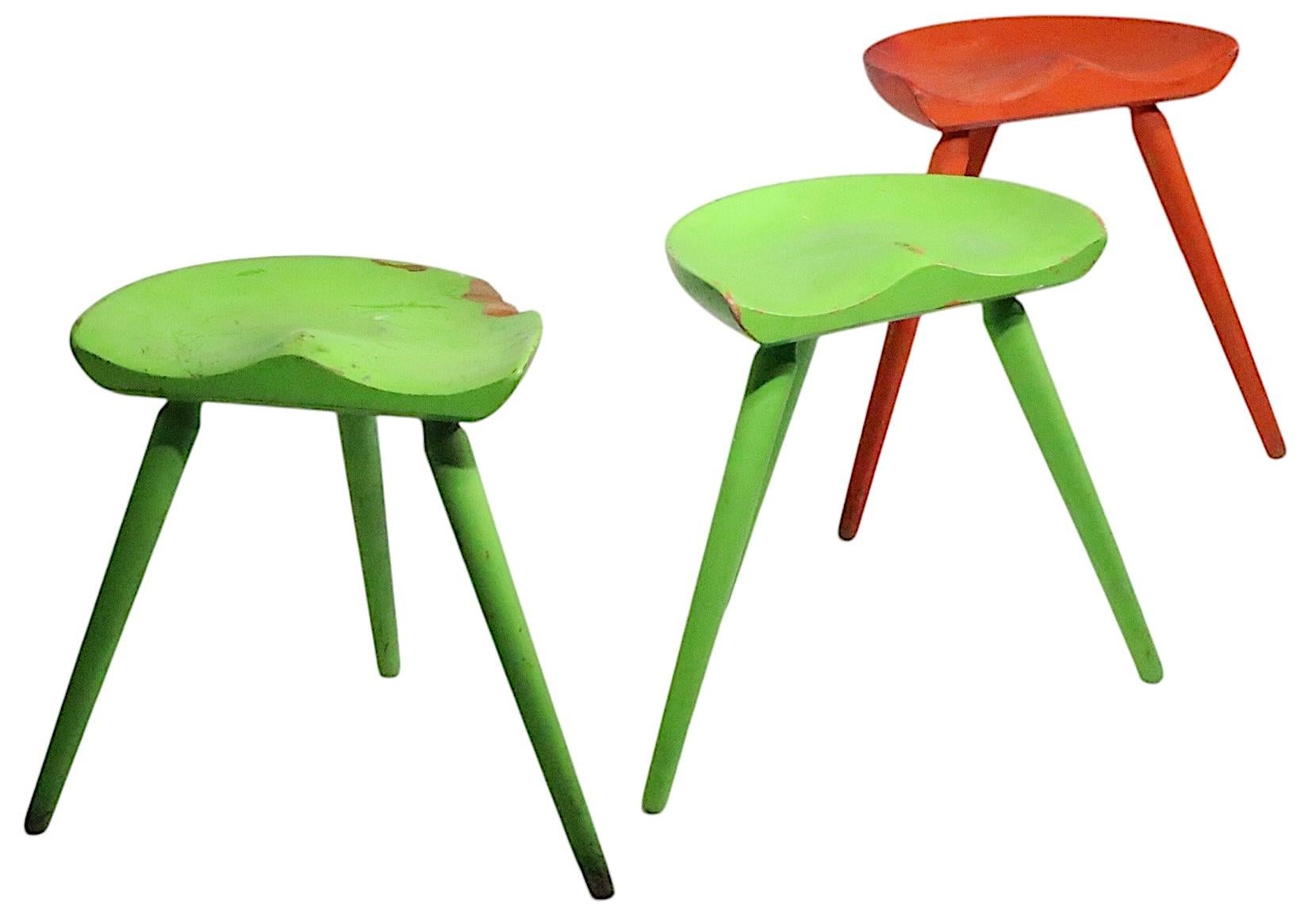 Scandinavian Modern 3 Danish Mid Century  Modern Stools attributed to Arne Hovmand Olsen For Sale