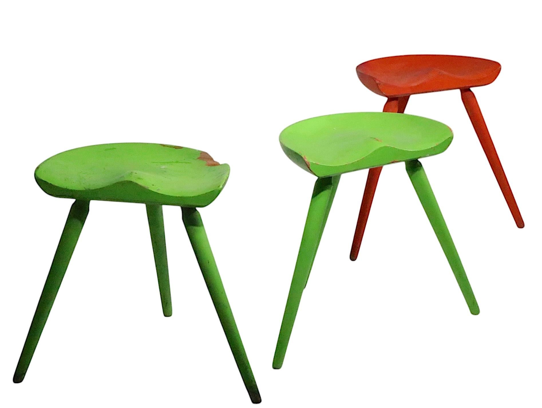 Painted 3 Danish Mid Century  Modern Stools attributed to Arne Hovmand Olsen For Sale