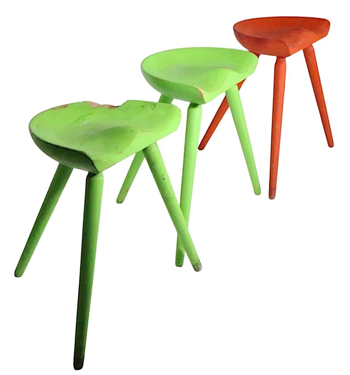 20th Century 3 Danish Mid Century  Modern Stools attributed to Arne Hovmand Olsen For Sale