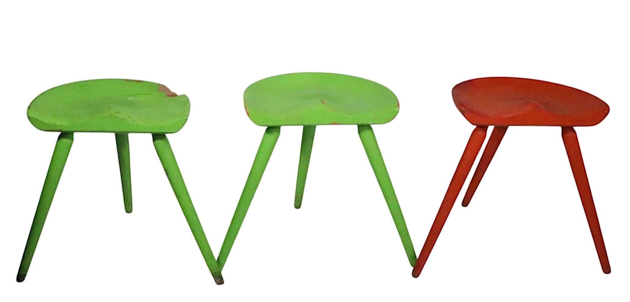 Wood 3 Danish Mid Century  Modern Stools attributed to Arne Hovmand Olsen For Sale