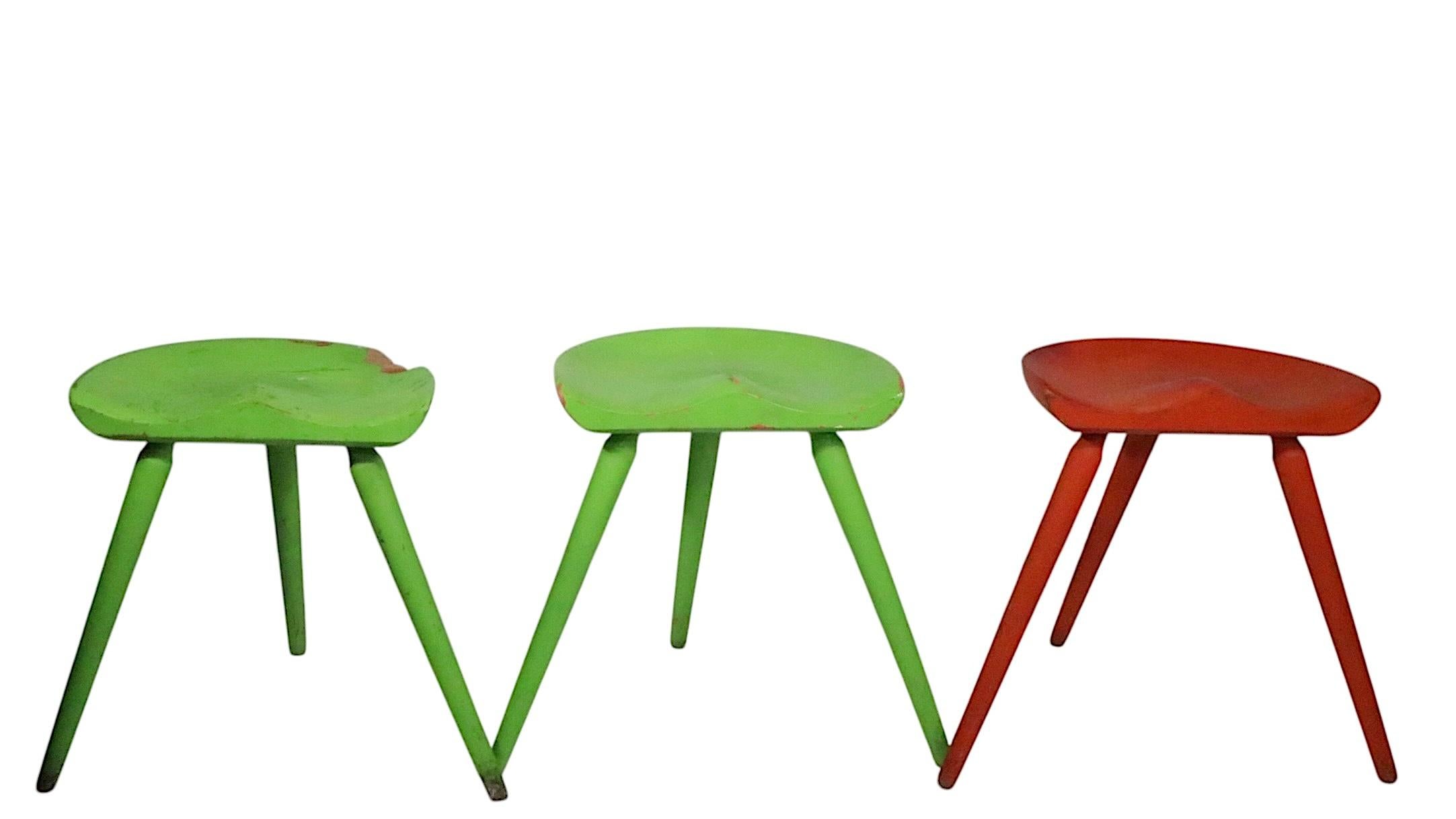 3 Danish Mid Century  Modern Stools attributed to Arne Hovmand Olsen For Sale 1