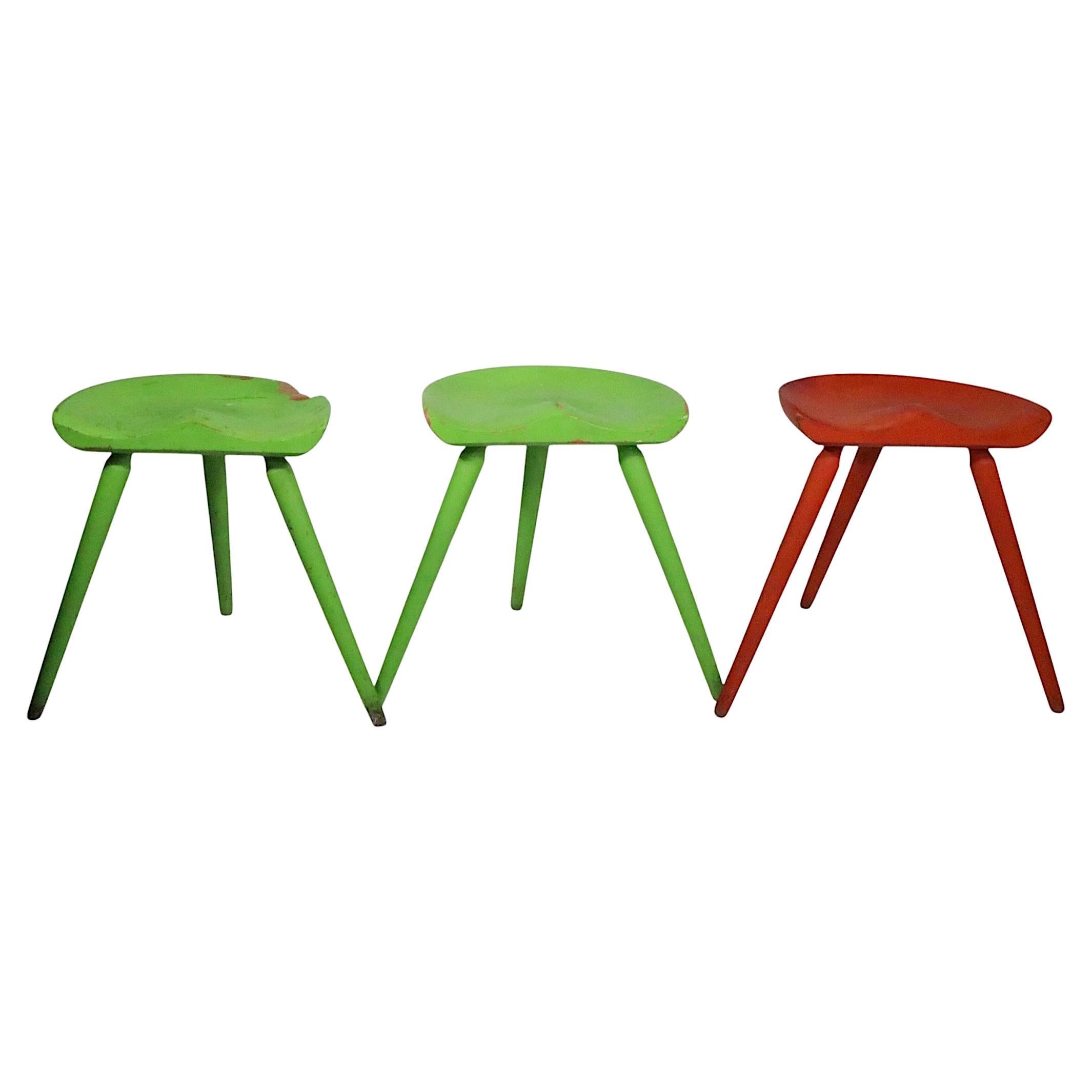 3 Danish Mid Century  Modern Stools attributed to Arne Hovmand Olsen