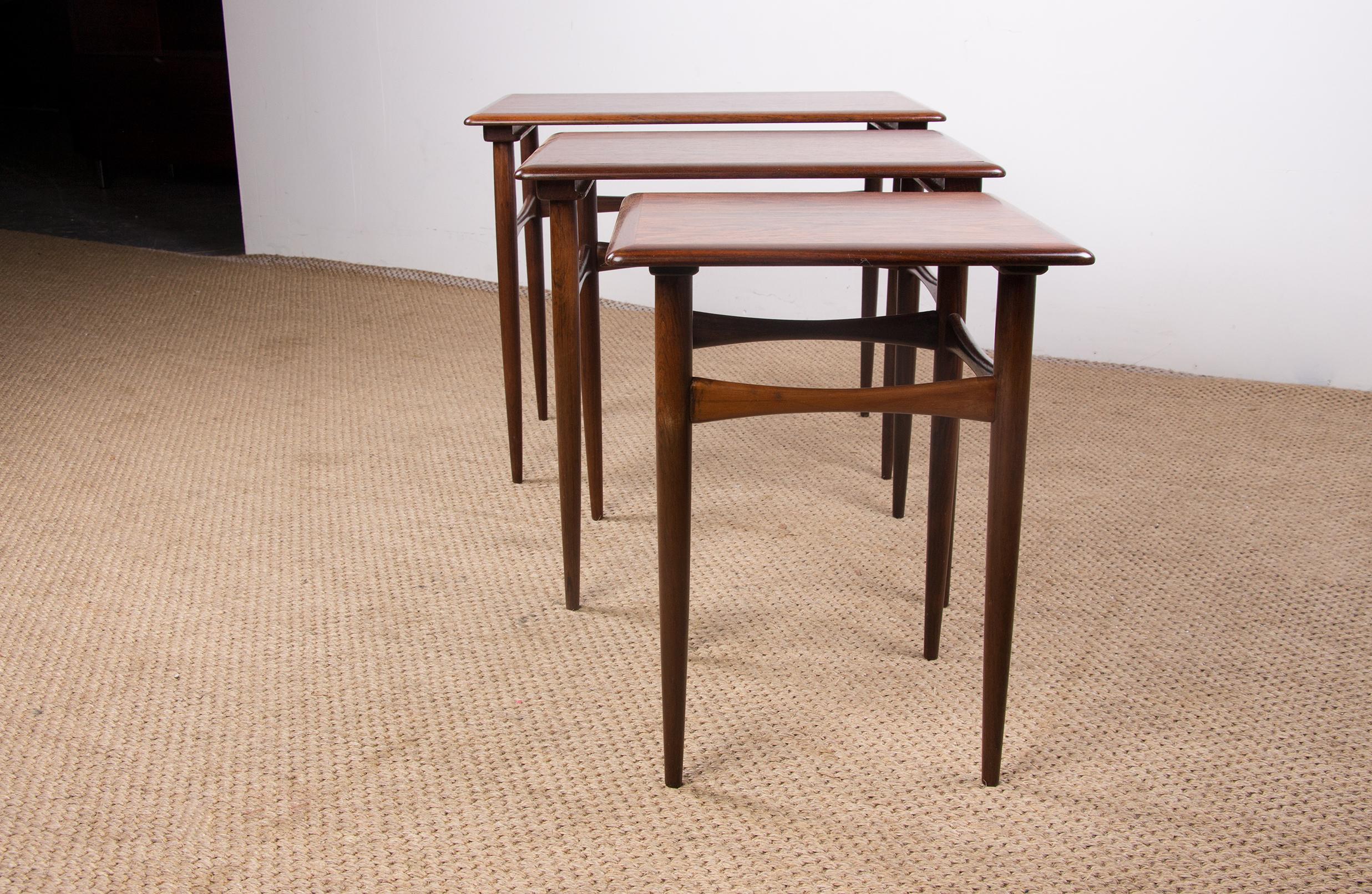 3 Danish Nesting Tables in Rio Rosewood by Kai Kristiansen, 1960 7