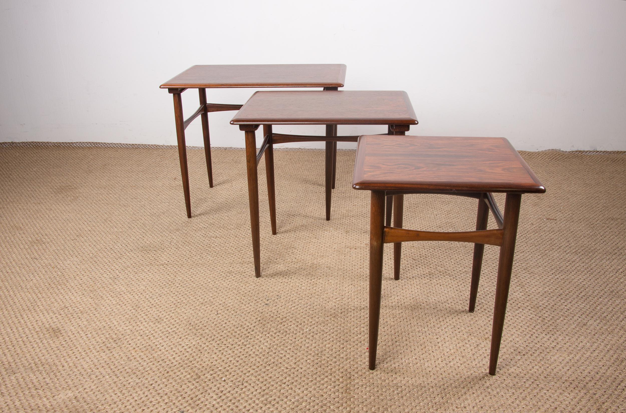 3 Danish Nesting Tables in Rio Rosewood by Kai Kristiansen, 1960 8