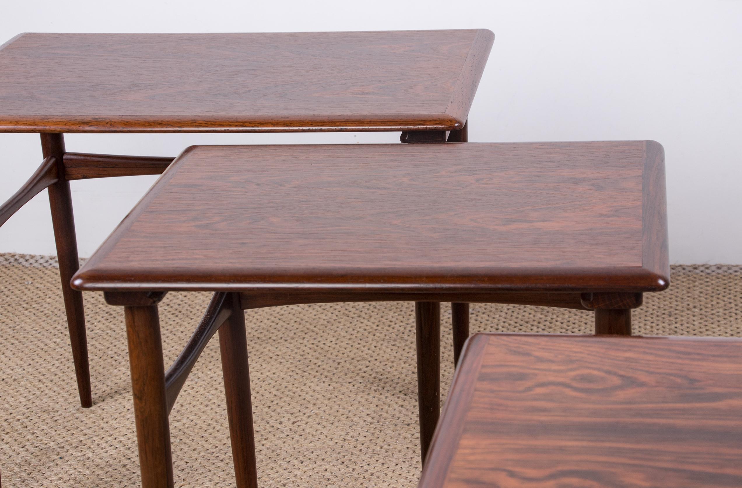 3 Danish Nesting Tables in Rio Rosewood by Kai Kristiansen, 1960 9