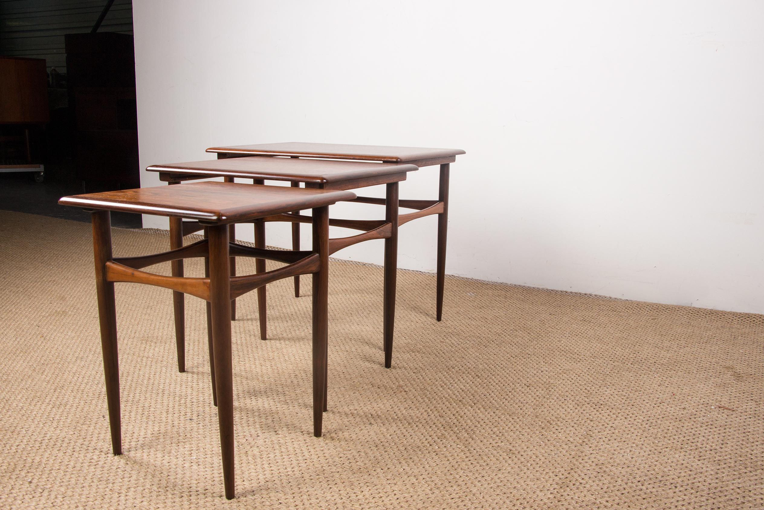 3 Danish Nesting Tables in Rio Rosewood by Kai Kristiansen, 1960 10