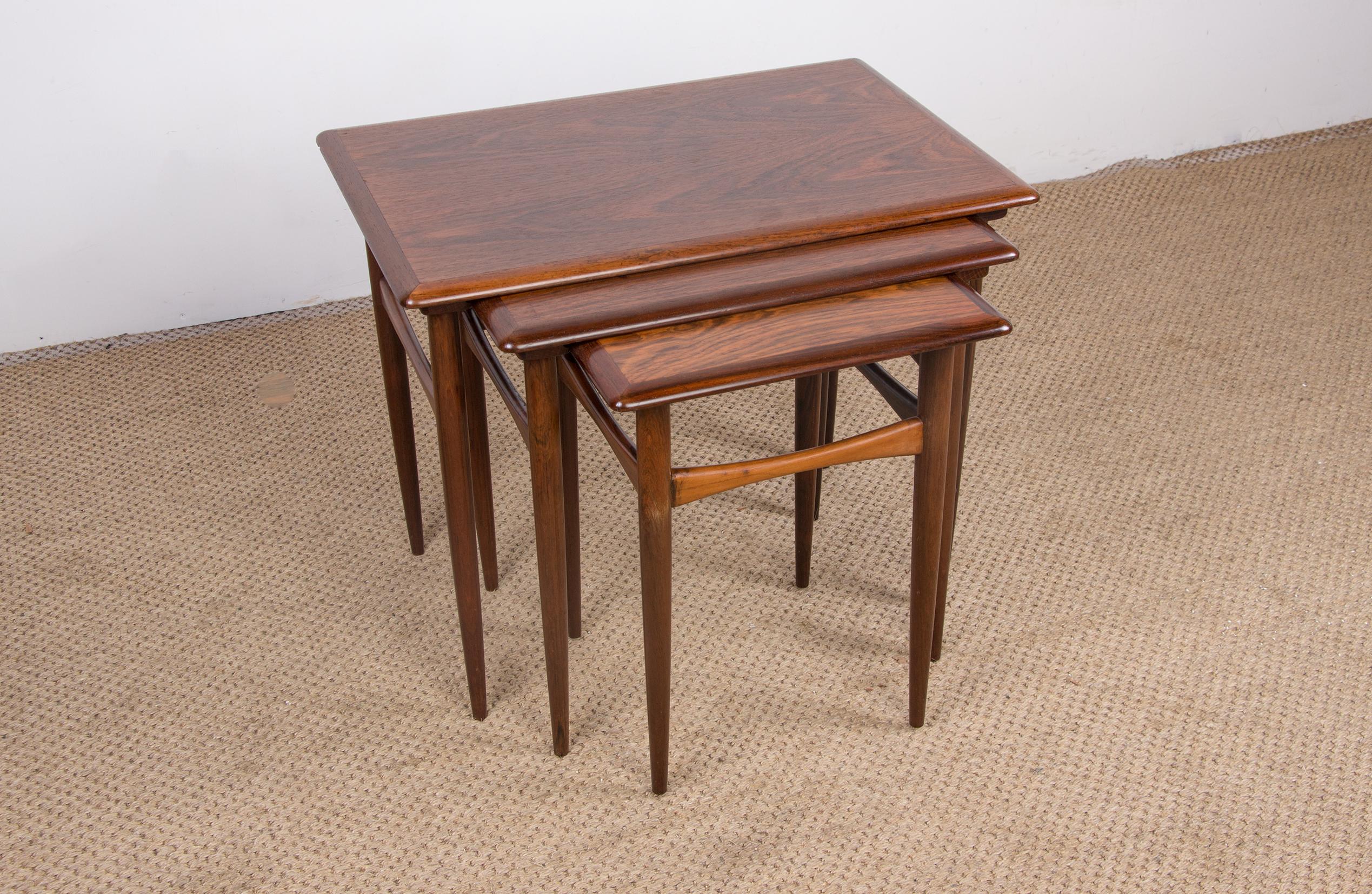 Mid-20th Century 3 Danish Nesting Tables in Rio Rosewood by Kai Kristiansen, 1960