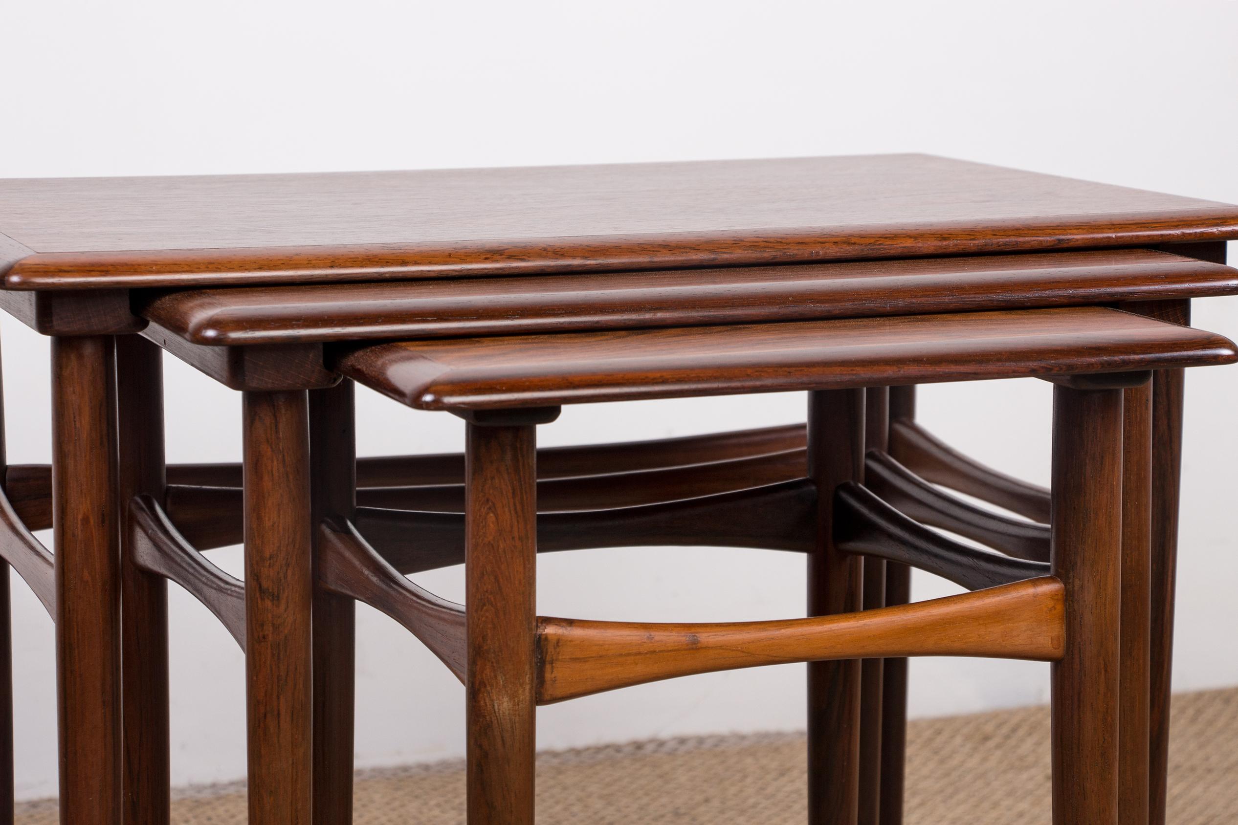 3 Danish Nesting Tables in Rio Rosewood by Kai Kristiansen, 1960 1