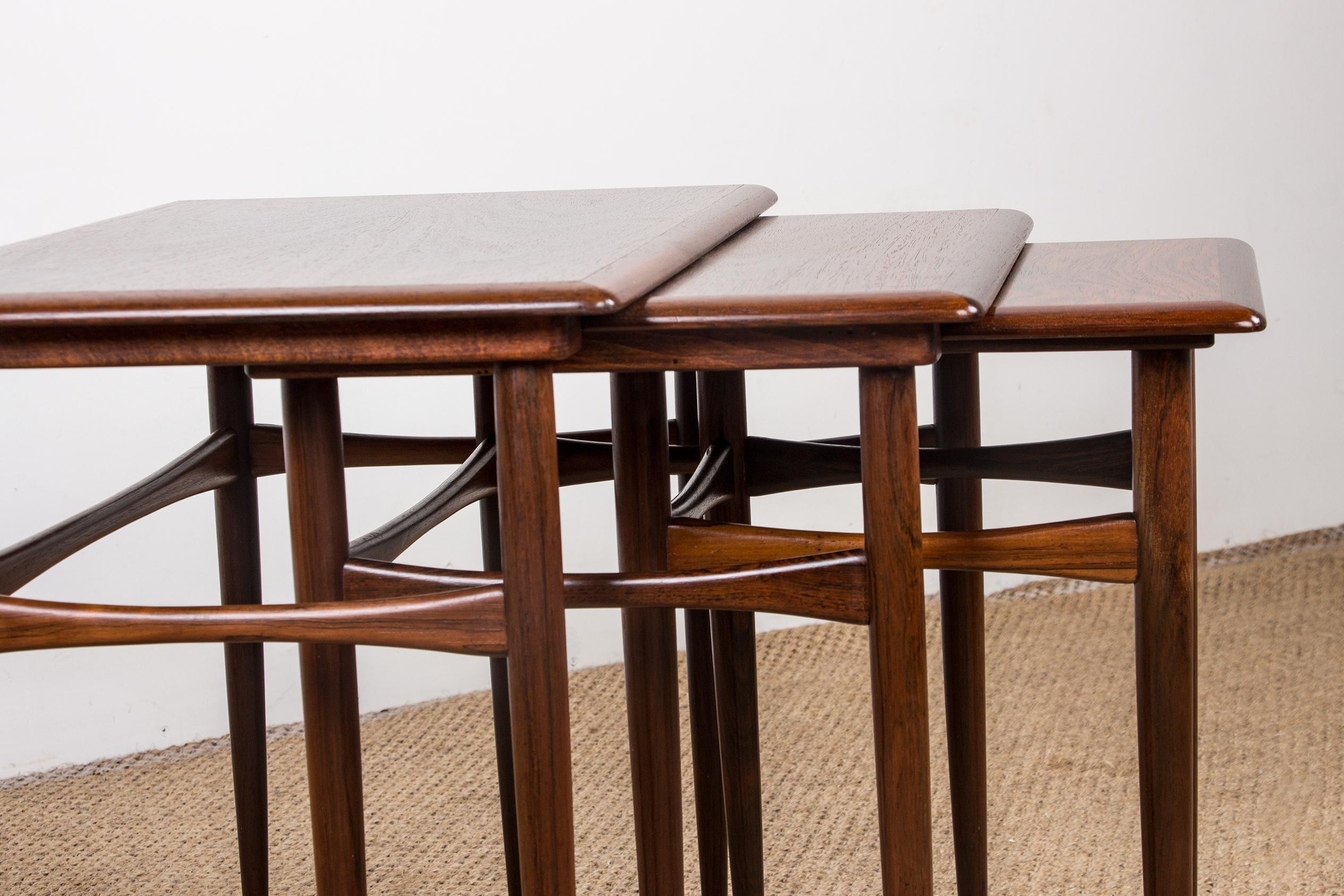 3 Danish Nesting Tables in Rio Rosewood by Kai Kristiansen, 1960 3