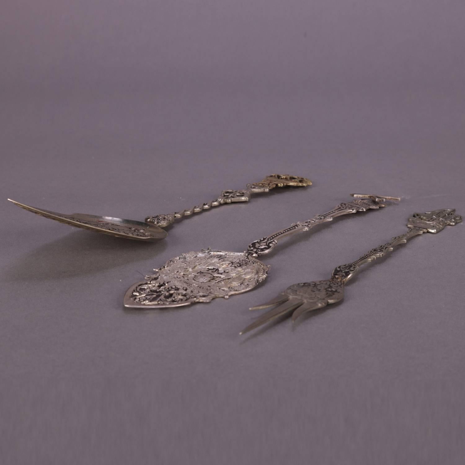 Three Danish Reticulated Repousse .800 Silver Serving Pieces, 19th Century 1