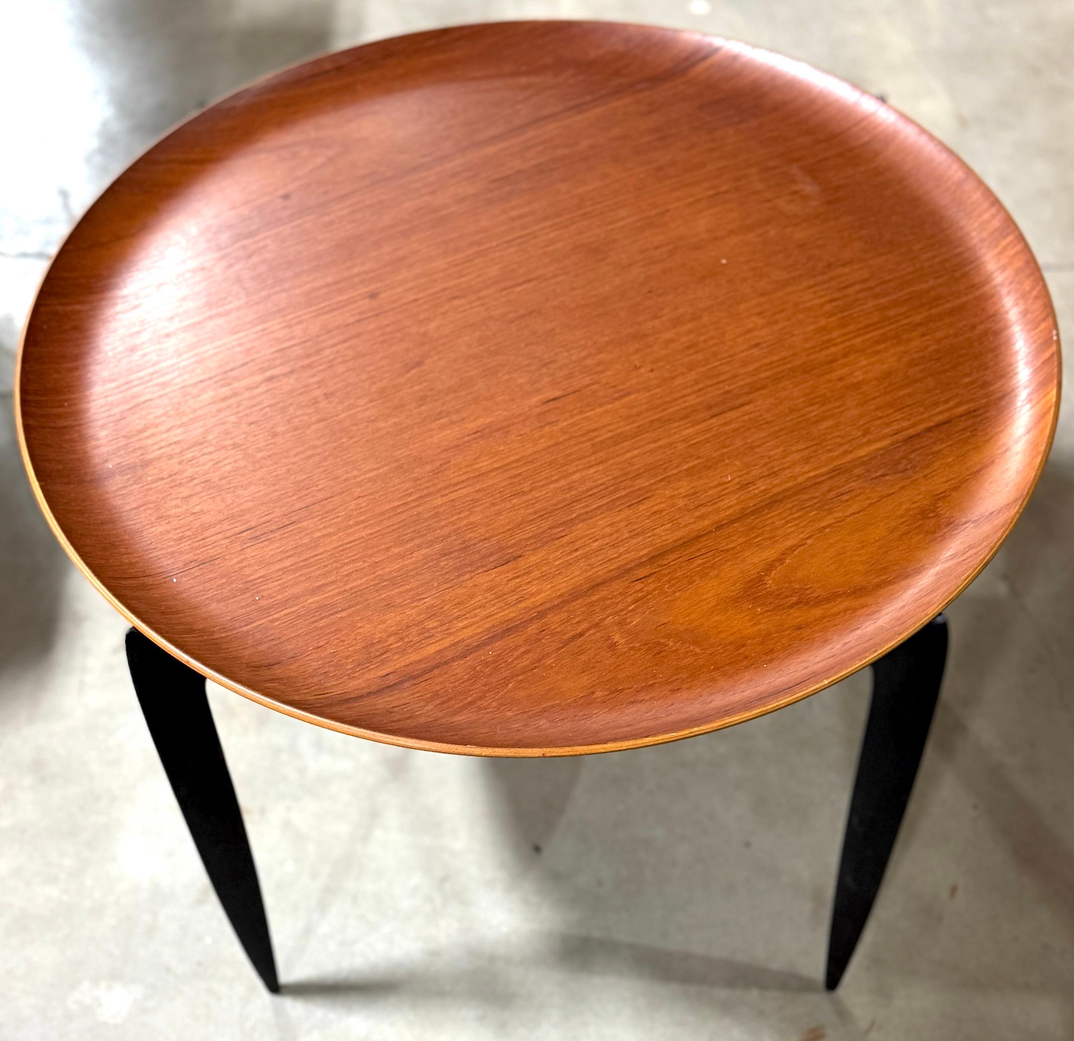 20th Century 3 Danish Teak & Ebonized Circular Campaign Tray Tables by Fritz Hansen For Sale