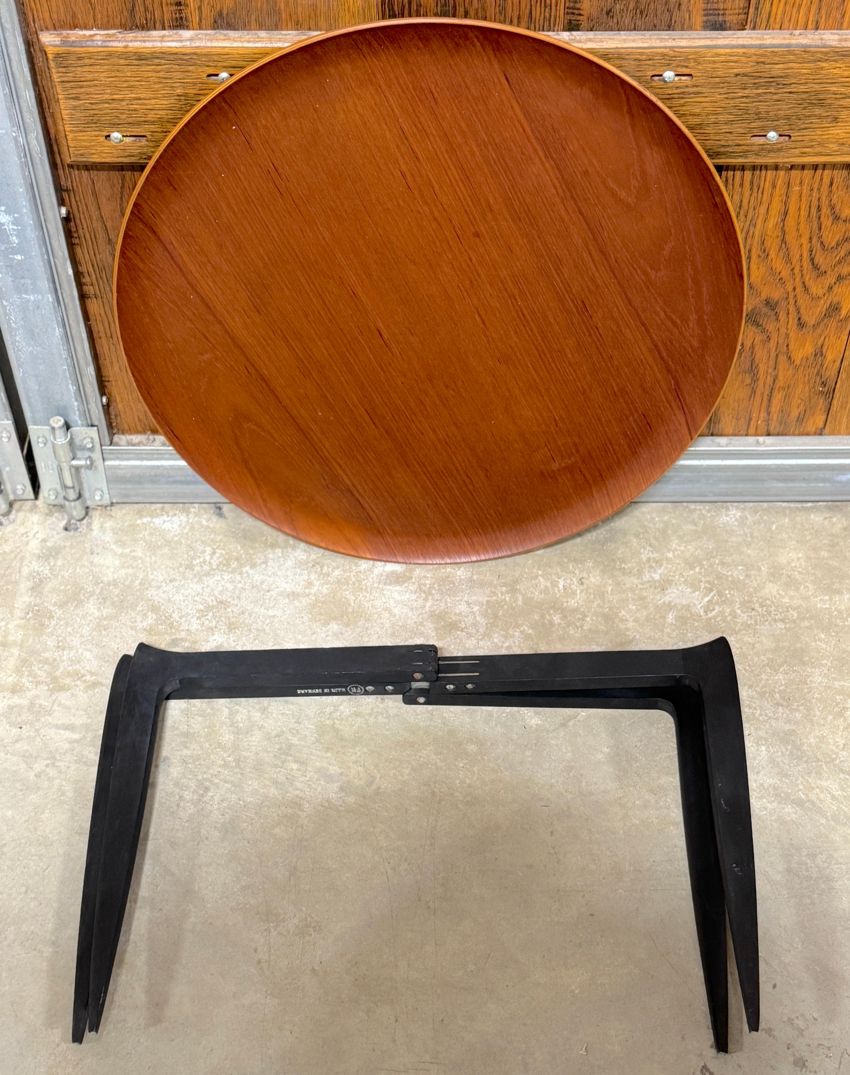 3 Danish Teak & Ebonized Circular Campaign Tray Tables by Fritz Hansen For Sale 1