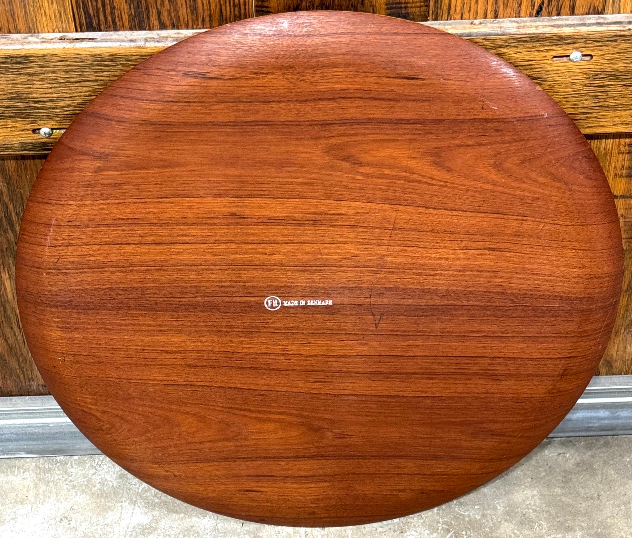 3 Danish Teak & Ebonized Circular Campaign Tray Tables by Fritz Hansen For Sale 2
