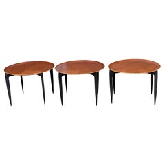 3 Danish Teak & Ebonized Circular Campaign Tray Tables by Fritz Hansen