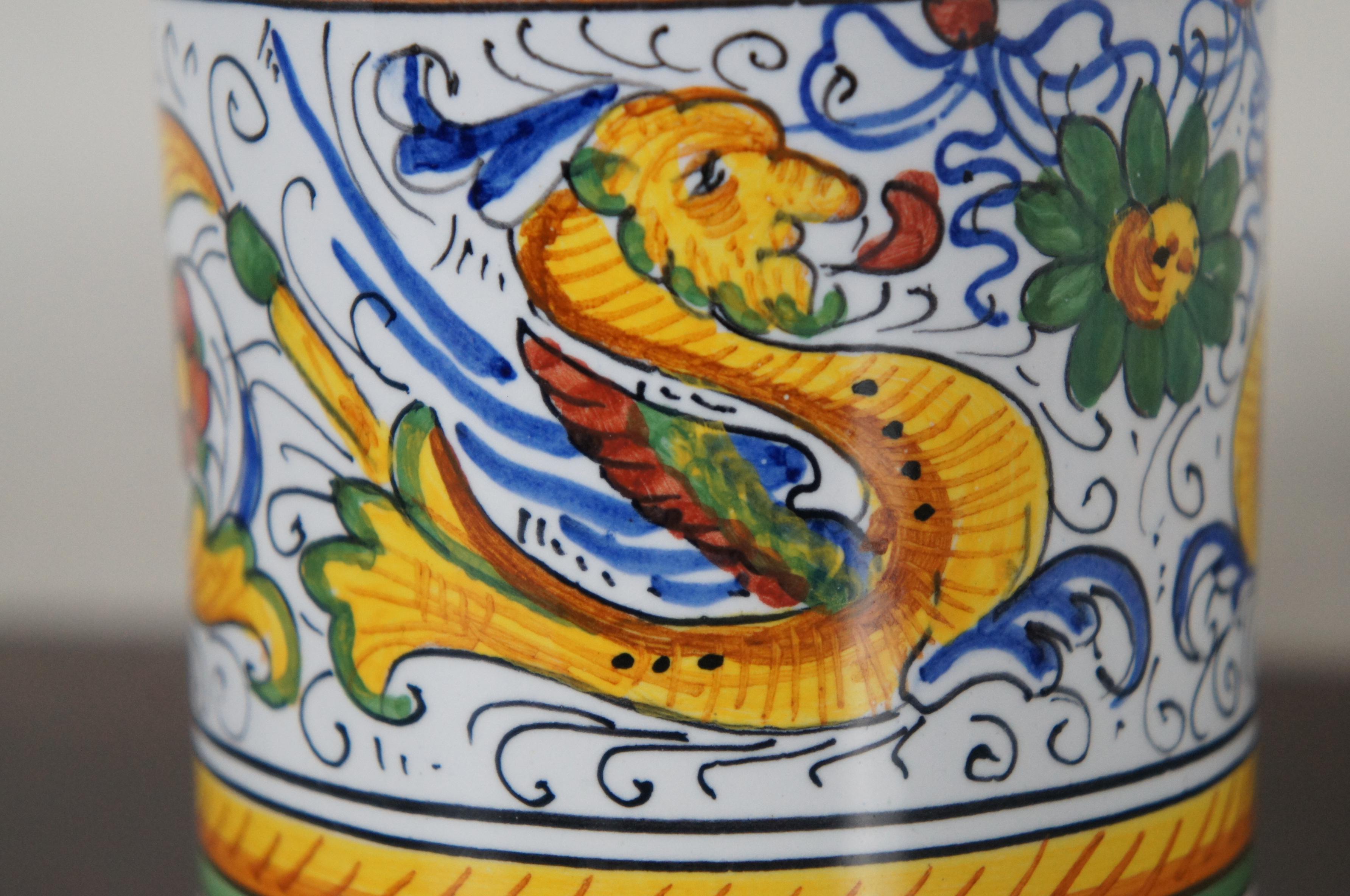 3 Deruta Italian Majolica Pottery Coffee Mugs Cups Raffaellesco Dragon 3